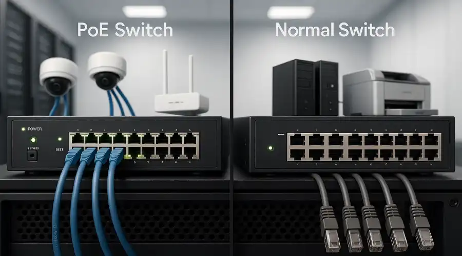 مقایسه سوییچ PoE با سوییچ معمولی | تفاوت‌ها و کاربردها
